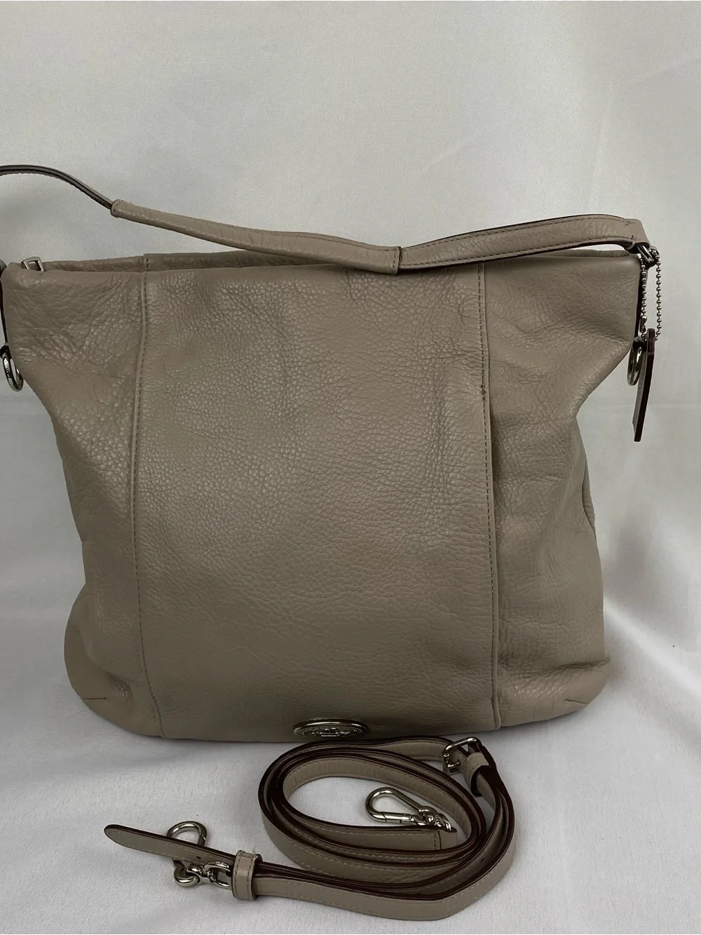 Coach Isabelle Taupe Grey Pebble Leather Hobo 3 Way Shoulder Crossbody Hand Bag